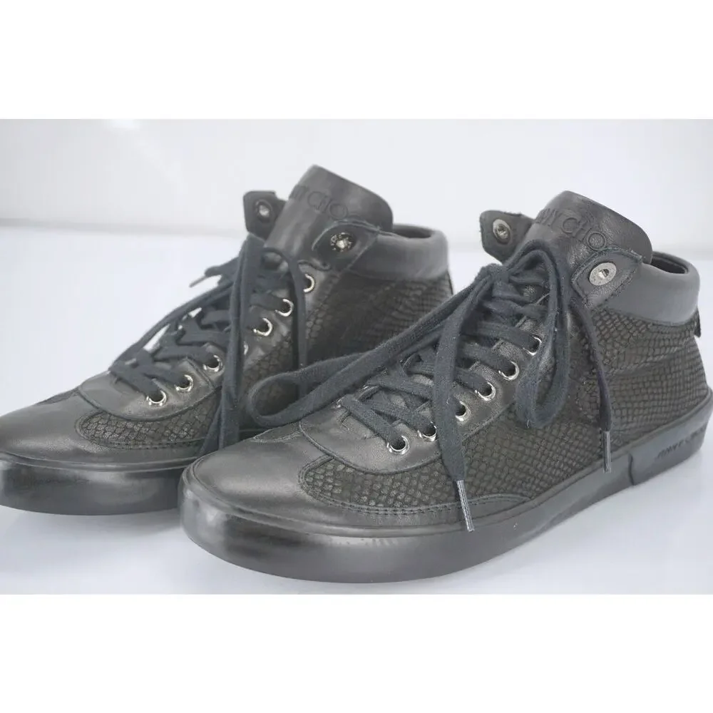 Jimmy Choo Varley Lace Up Black High Top Sneakers Shoe SZ 42 12 Wide New